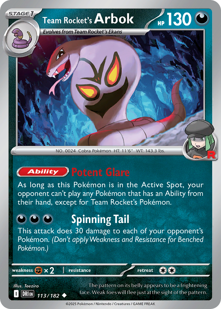 Team Rocket's Arbok (Stage 1 Pokémon) (DRI-113/182) (Uncommon)