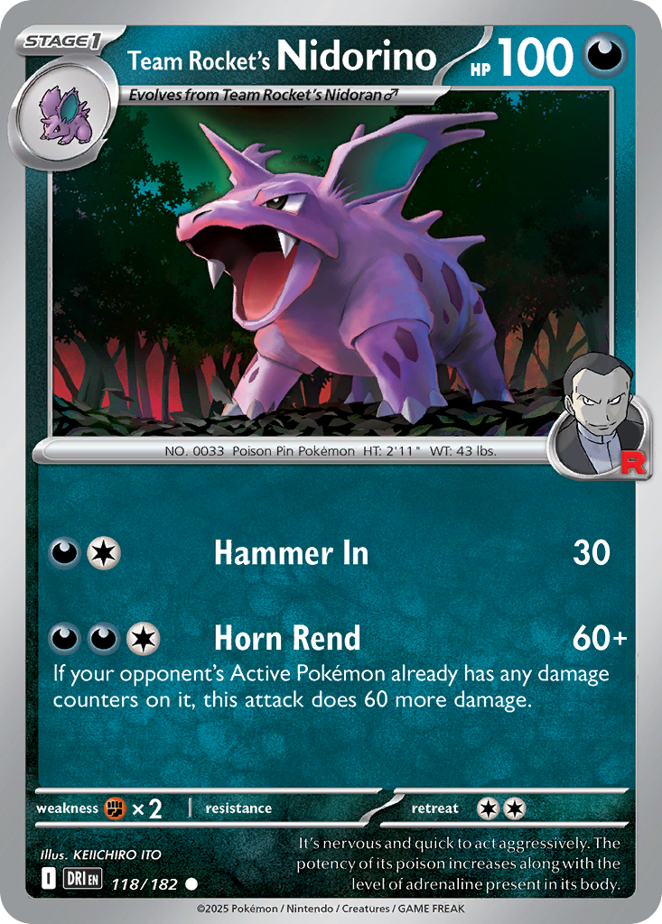 Team Rocket's Nidorino (Stage 1 Pokémon) (DRI-118/182) (Common)
