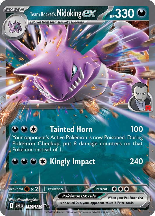 Team Rocket's Nidoking ex (Stage 2 Pokémon ex) (DRI-119/182) (Double Rare)