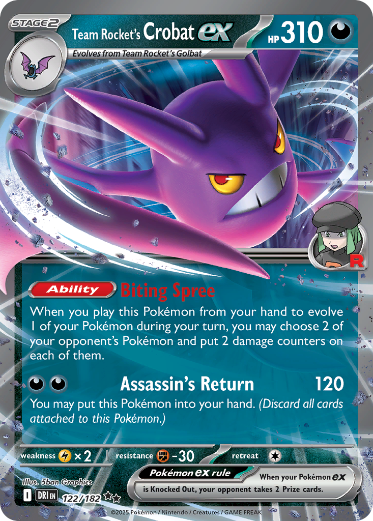 Team Rocket's Crobat ex (Stage 2 Pokémon ex) (DRI-122/182) (Double Rare)