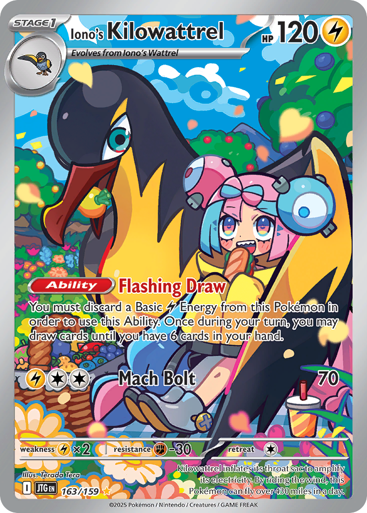 Iono's Kilowattrel (Stage 1 Pokémon) (JTG-163/159) (Illustration Rare)