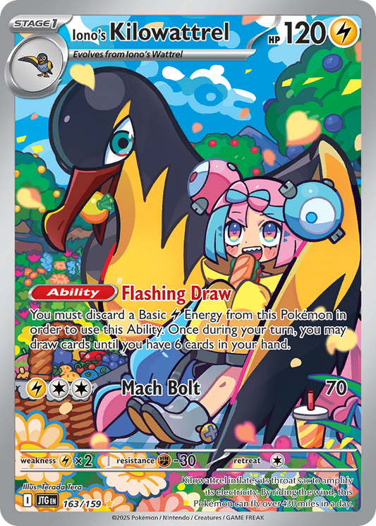 Iono's Kilowattrel (Stage 1 Pokémon) (JTG-163/159) (Illustration Rare)