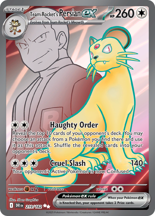 Team Rocket's Persian ex (Stage 1 Pokémon ex) (DRI-219/182) (Ultra Rare)