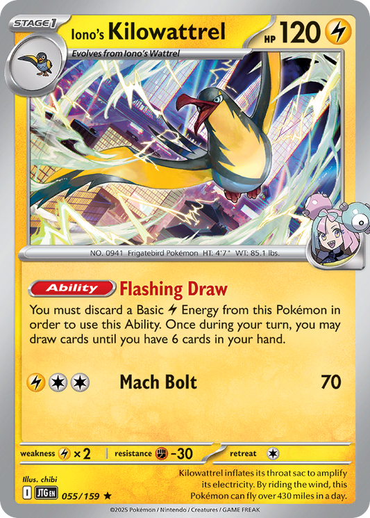 Iono's Kilowattrel (Stage 1 Pokémon) (JTG-055/159) (Rare)