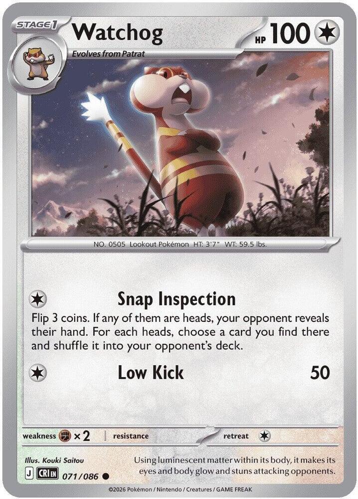 Watchog (Stage 1 Pokémon) (CRI-071/086) (Common)