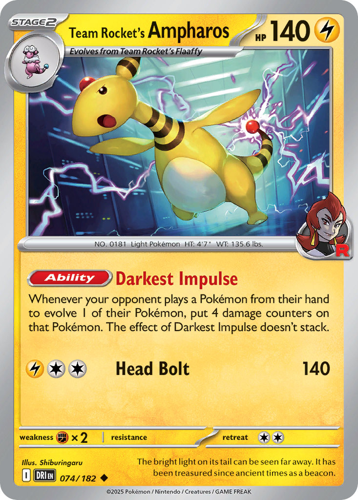 Team Rocket's Ampharos (Stage 2 Pokémon) (DRI-074/182) (Uncommon)