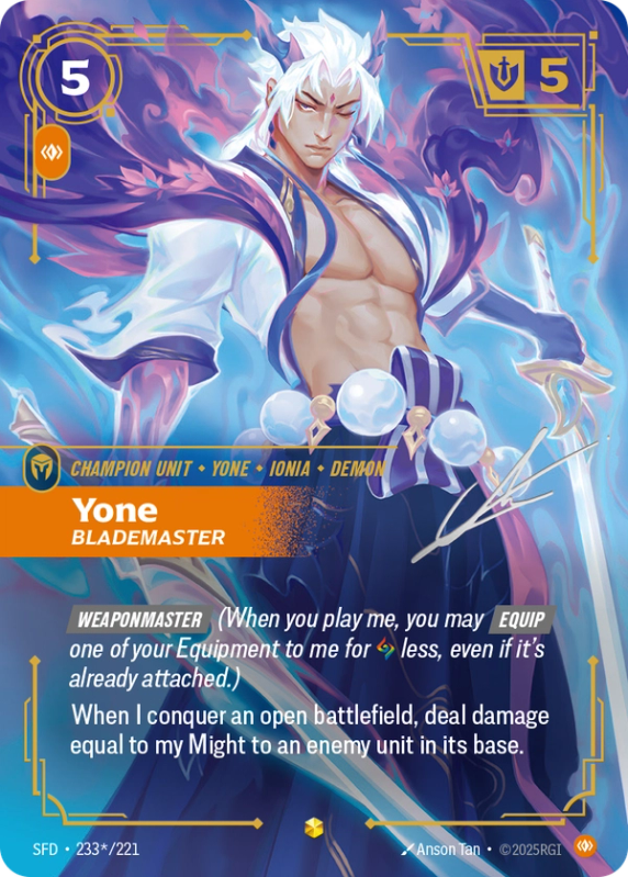 Yone Blademaster (Champion Unit) (SFD-233*/221) (Showcase Signature)