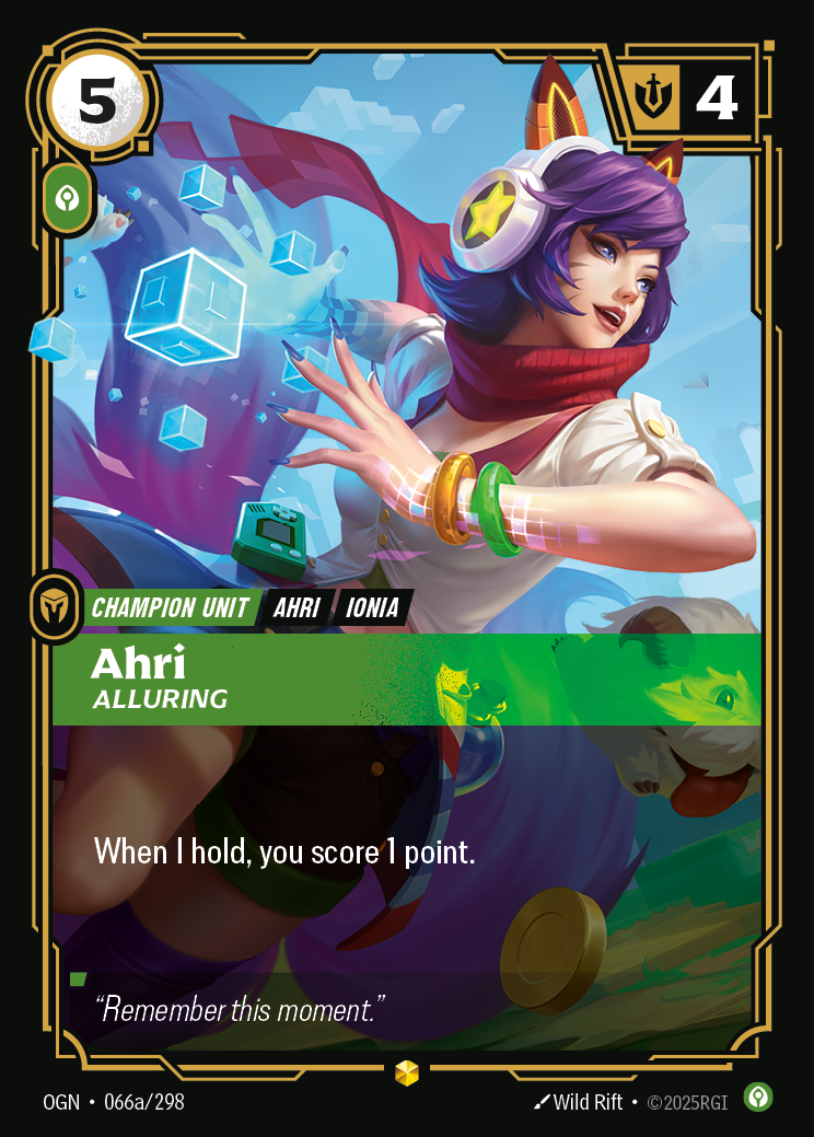 Ahri, Alluring (Champion Unit) (OGN-066a/298) (Showcase)