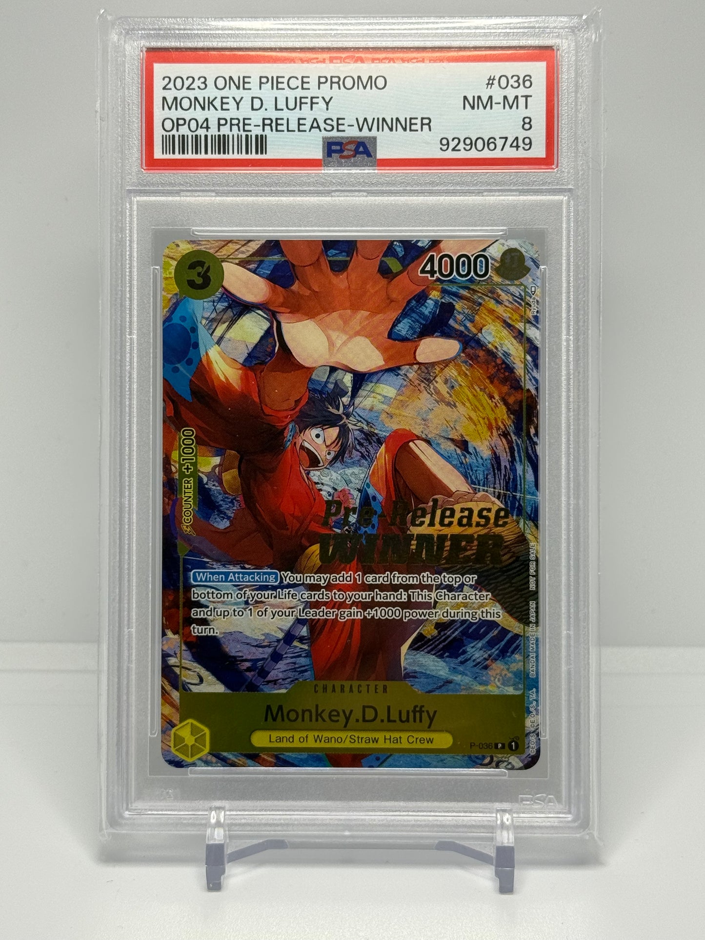 OPTCG Monkey D. Luffy Pre-Release Winner PSA 8