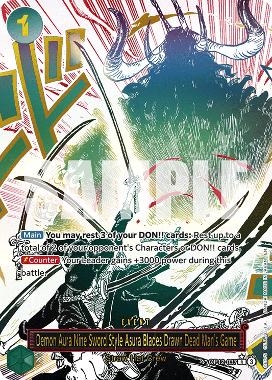 Demon Aura Nine Sword Style Asura Blades Drawn Dead Man’s Game (Event) (OP12-034) (R) (Alternate Art)