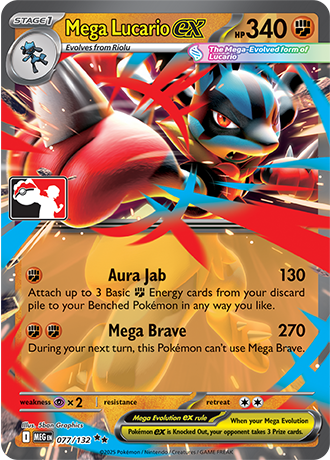 Mega Lucario ex (Mega Evolution Pokémon ex) (PPS9-MEG-077/132) (Double Rare) (Play! Pokémon Stamp)