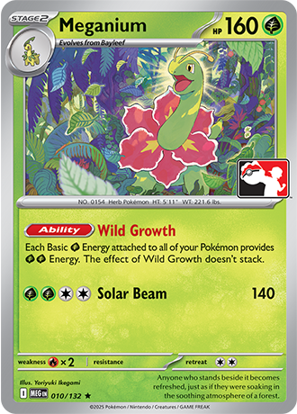 Meganium (Stage 2 Pokémon) (PPS9-MEG-010/132) (Rare) (Play! Pokémon Stamp)
