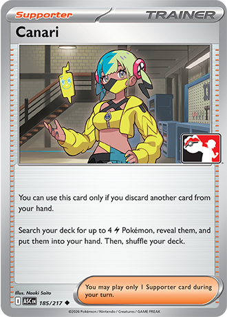 Canari (Supporter) (PPS9-ASC-185/217) (Uncommon) (Play! Pokémon Stamp)