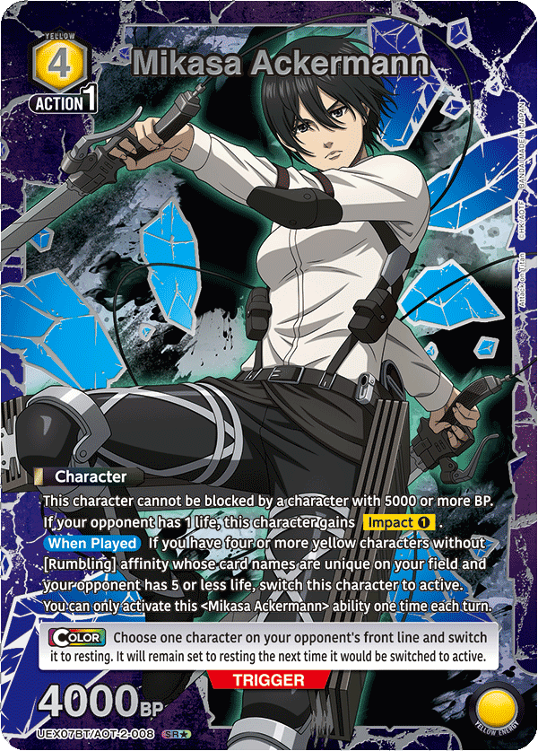 Mikasa Ackermann (Character) (UEX07BT/AOT-2-008) (SR*) (Alternate Art - Box Topper Silver Foil)