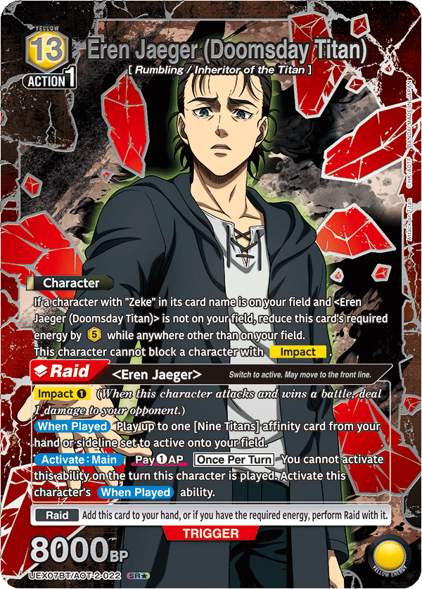 Eren Jaeger (Doomsday Titan) (Character) (UEX07BT/AOT-2-022) (SR*) (Alternate Art - Box Topper Silver Foil)