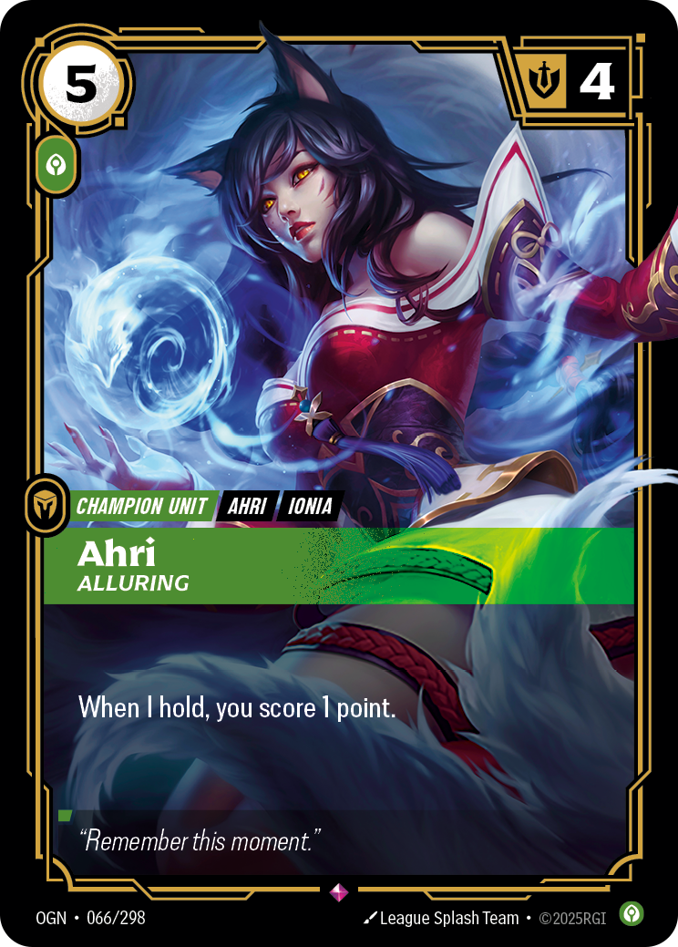 Ahri, Alluring (Champion Unit) (OGN-066/298) (Rare)