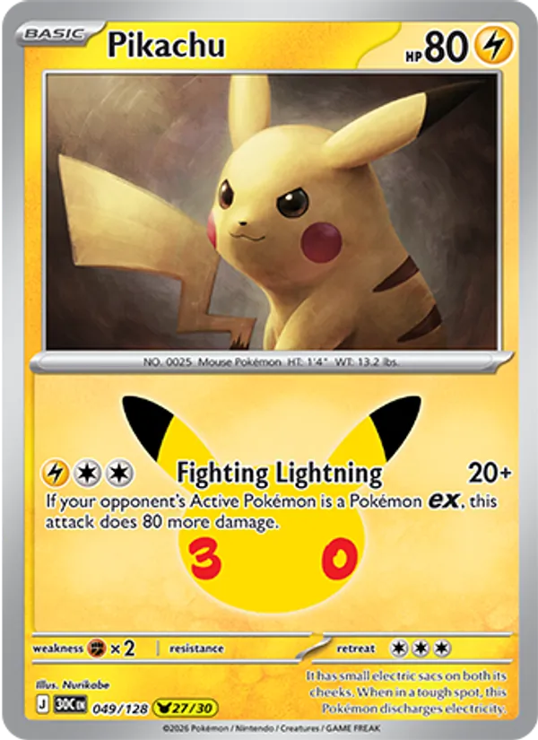 Pikachu (Basic Pokémon) (30C-049/128) (Pikachu Rare)
