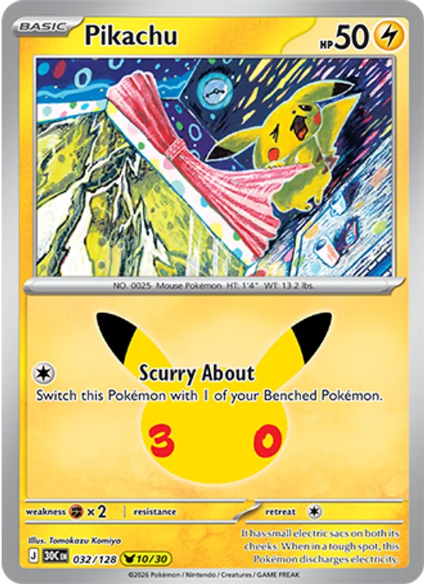 Pikachu (Basic Pokémon) (30C-032/128) (Pikachu Rare)