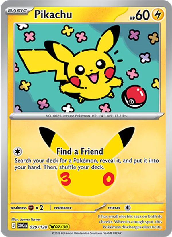 Pikachu (Basic Pokémon) (30C-029/128) (Pikachu Rare)