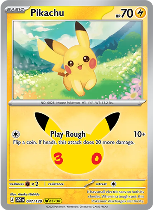 Pikachu (Basic Pokémon) (30C-047/128) (Pikachu Rare)