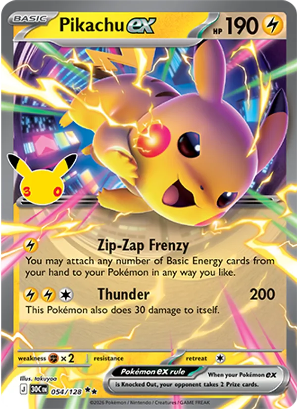 Pikachu ex (Basic Pokémon) (30C-054/128) (Double Rare)