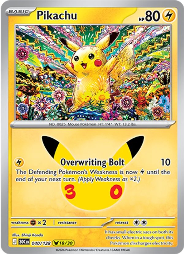 Pikachu (Basic Pokémon) (30C-040/128) (Pikachu Rare)