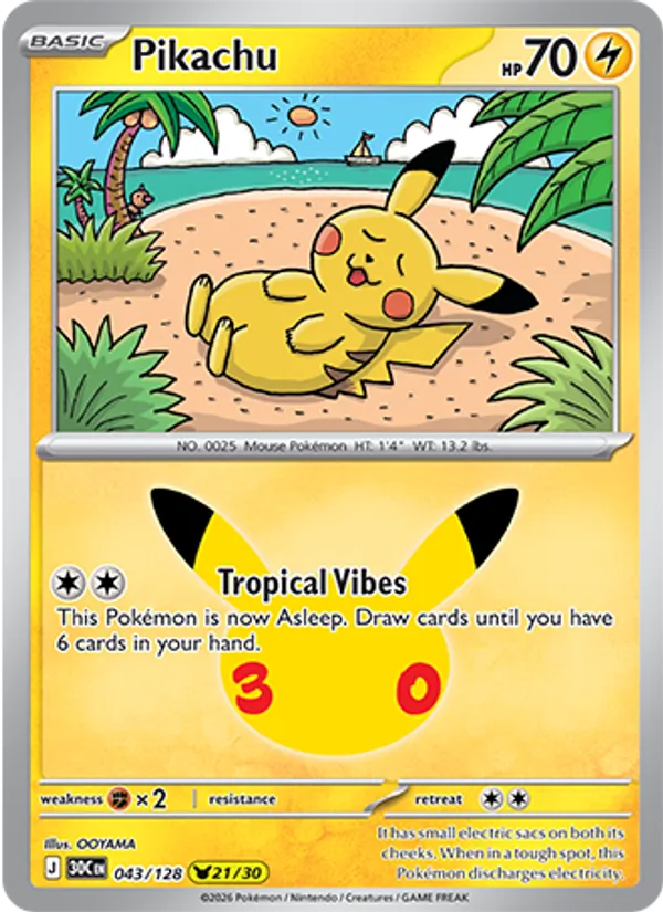 Pikachu (Basic Pokémon) (30C-043/128) (Pikachu Rare)