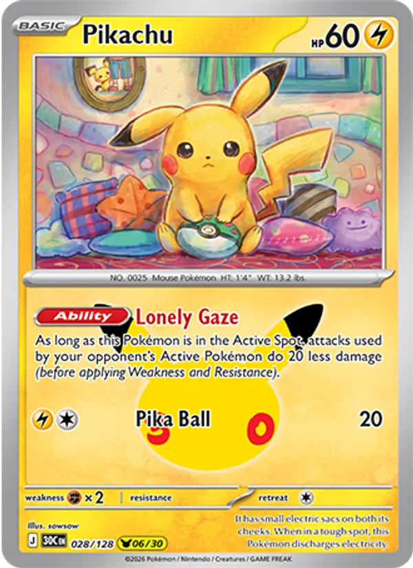 Pikachu (Basic Pokémon) (30C-028/128) (Pikachu Rare)