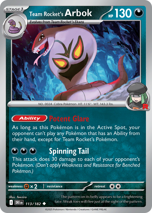 Team Rocket's Arbok (Stage 1 Pokémon) (DRI-113/182) (Uncommon)