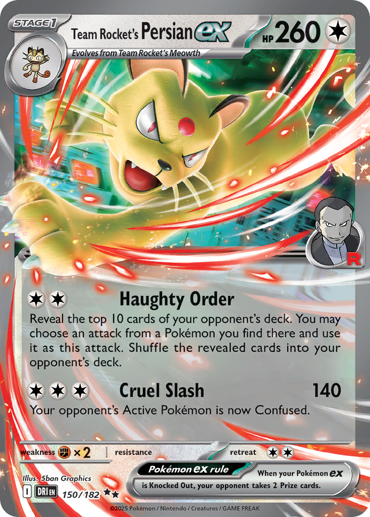 Team Rocket's Persian ex (Stage 1 Pokémon ex) (DRI-150/182) (Double Rare)