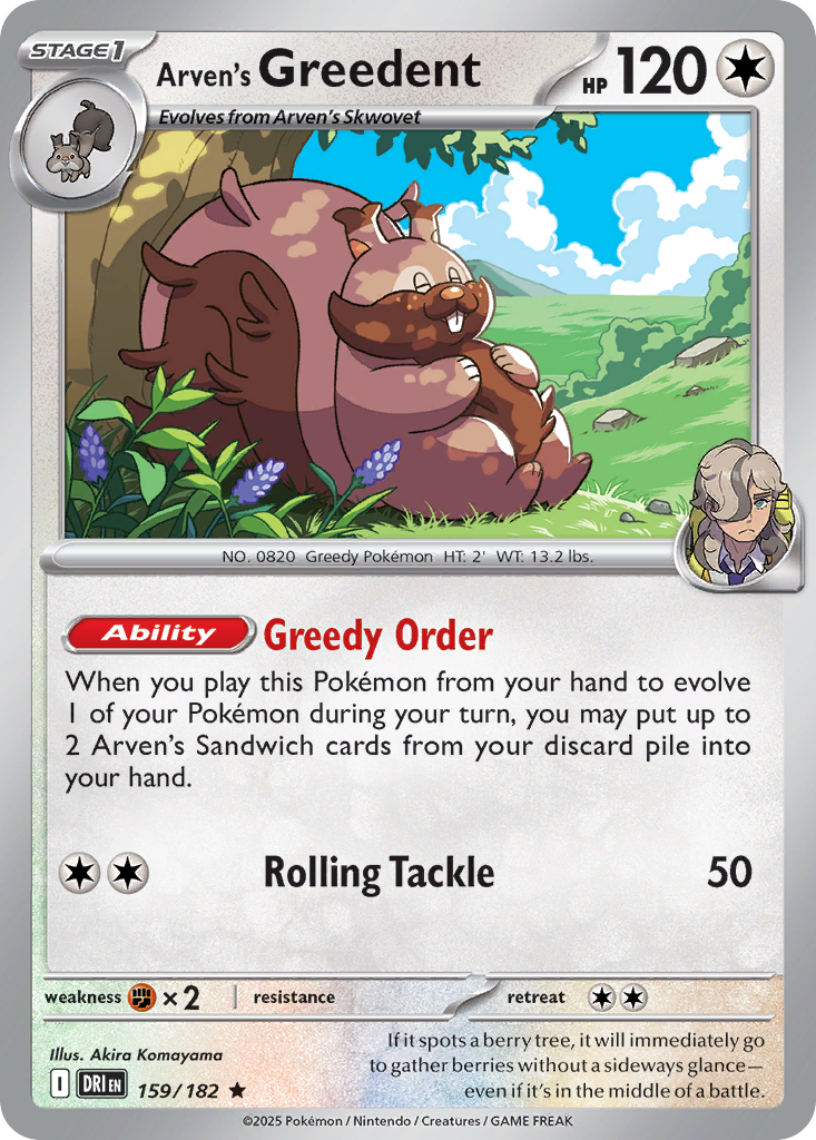 Arven's Greedent (Stage 1 Pokémon) (DRI-159/182) (Rare)