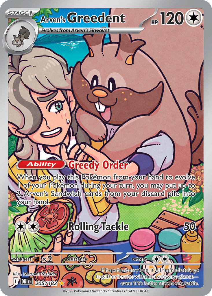 Arven's Greedent (Stage 1 Pokémon) (DRI-205/182) (Illustration Rare)