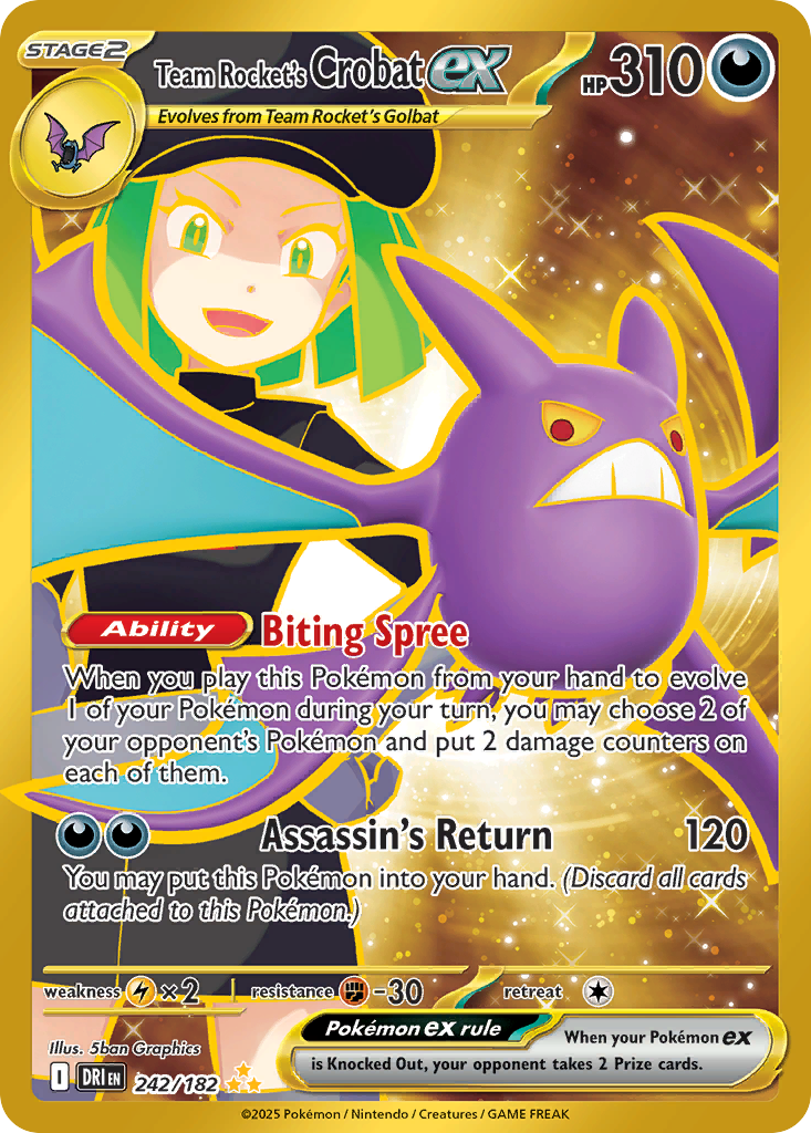 Team Rocket's Crobat ex (Stage 2 Pokémon ex) (DRI-242/182) (Hyper Rare)