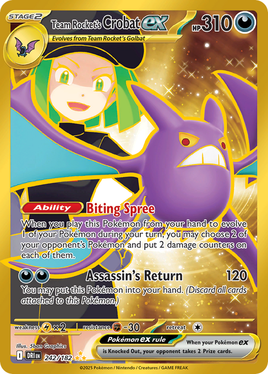 Team Rocket's Crobat ex (Stage 2 Pokémon ex) (DRI-242/182) (Hyper Rare)