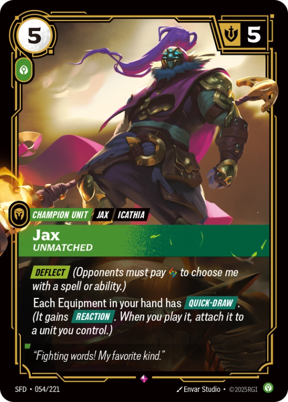 Jax, Unmatched (Champion Unit) (SFD-054/221) (Rare)