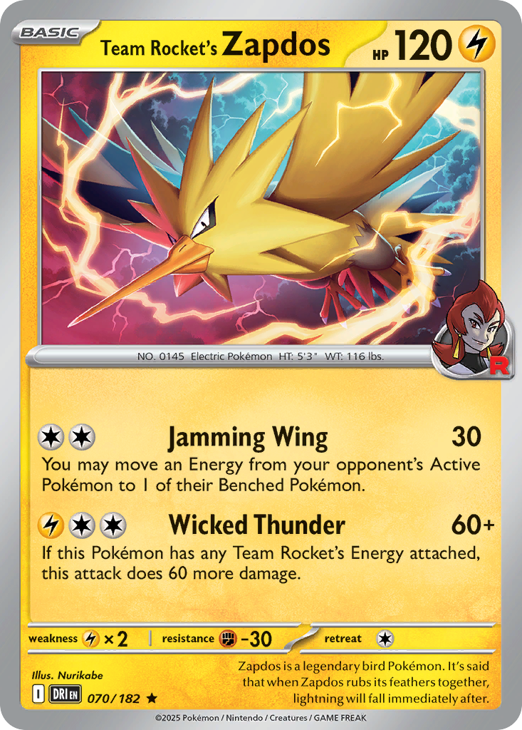 Team Rocket's Zapdos (Basic Pokémon) (DRI-070/182) (Rare)