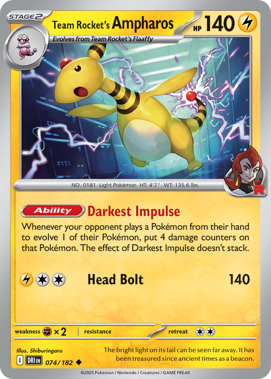 Team Rocket's Ampharos (Stage 2 Pokémon) (DRI-074/182) (Uncommon)