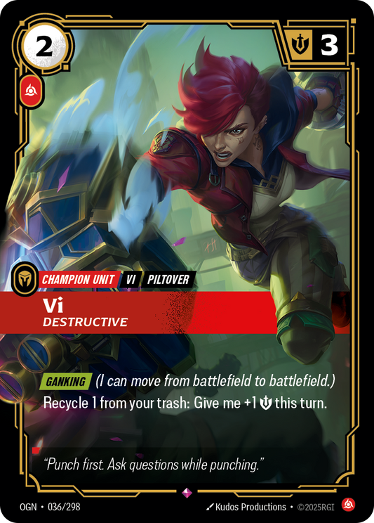 Vi, Destructive (Champion Unit) (OGN-036/298) (Rare)