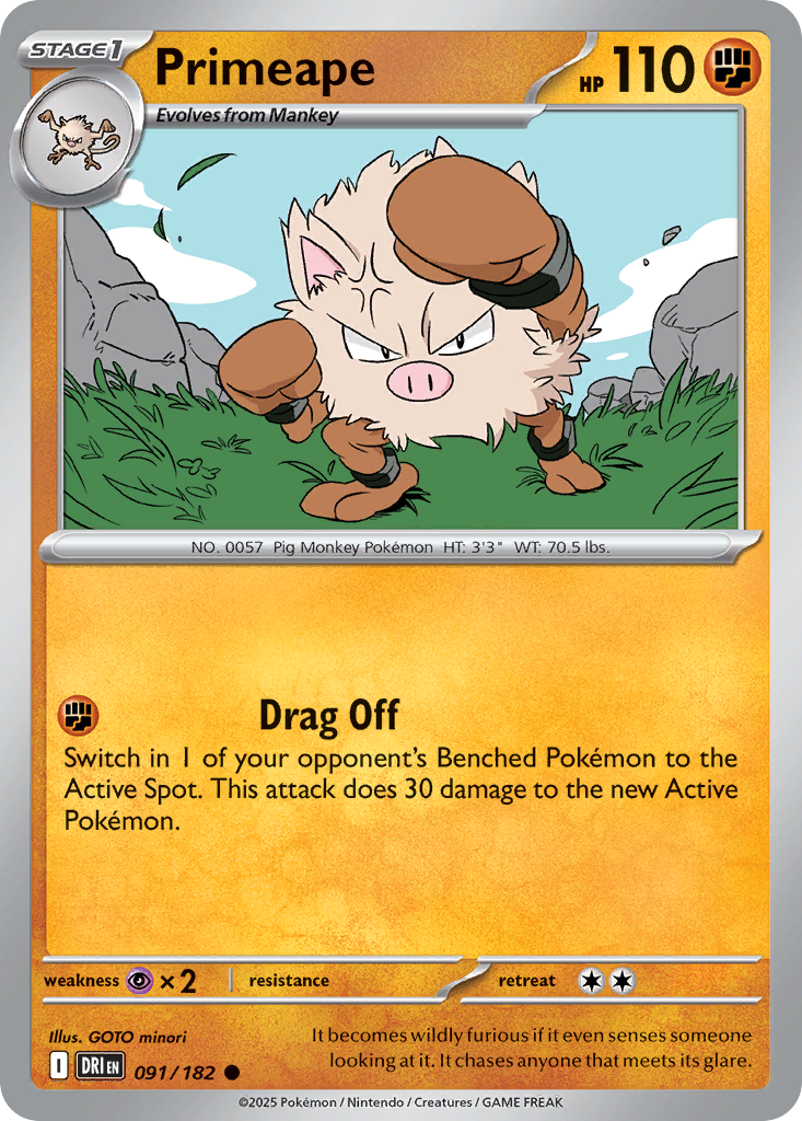 Primeape (Stage 1 Pokémon) (DRI-091/182) (Common)