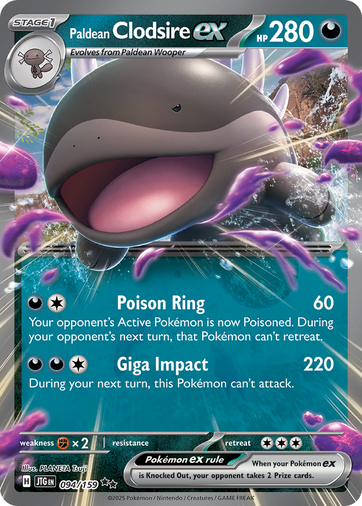 Paldean Clodsire ex (Stage 1 Pokémon ex) (JTG-094/159) (Double Rare)