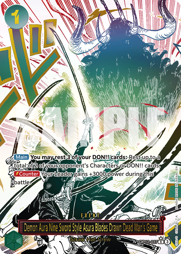 Demon Aura Nine Sword Style Asura Blades Drawn Dead Man’s Game (Event) (OP12-034) (R) (Alternate Art)
