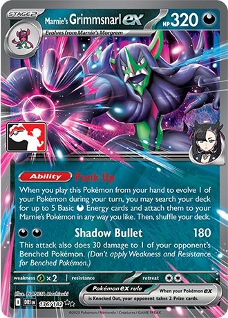 Marnie’s Grimmsnarl ex (Stage 2 Pokémon ex) (PPS9-DRI-136/182) (Double Rare) (Play! Pokémon Stamp)