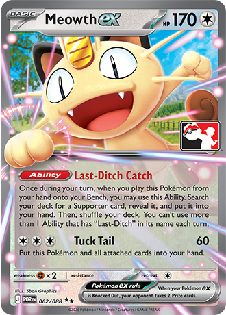 Meowth ex (Basic Pokémon ex) (PPS9-POR-062/088) (Double Rare) (Play! Pokémon Stamp)