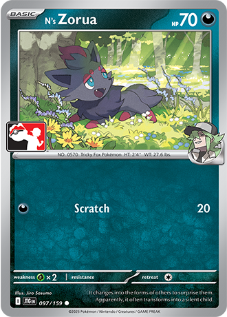 N’s Zorua (Basic Pokémon) (PPS9-JTG-097/159) (Common) (Play! Pokémon Stamp)
