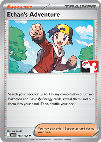 Ethan’s Adventure (Supporter) (PPS9-DRI-165/182) (Uncommon) (Play! Pokémon Stamp)
