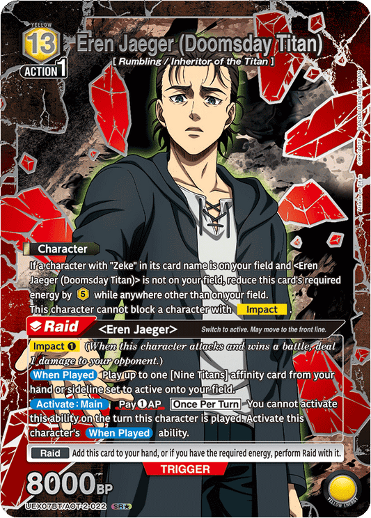 Eren Jaeger (Doomsday Titan) (Character) (UEX07BT/AOT-2-022) (SR*) (Alternate Art - Box Topper Silver Foil)