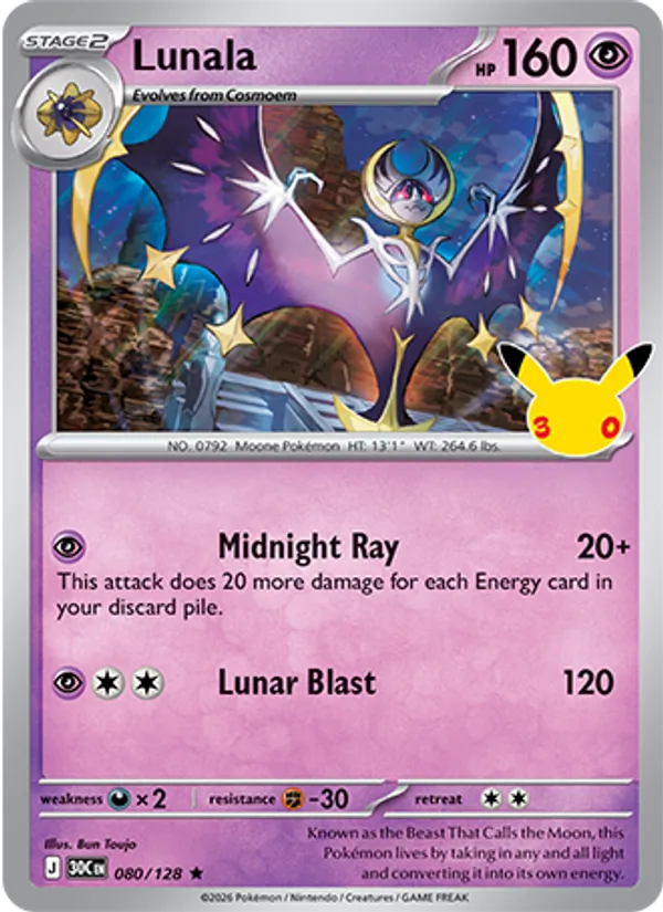 Lunala (Stage 2 Pokémon) (30C-080/128) (Rare)