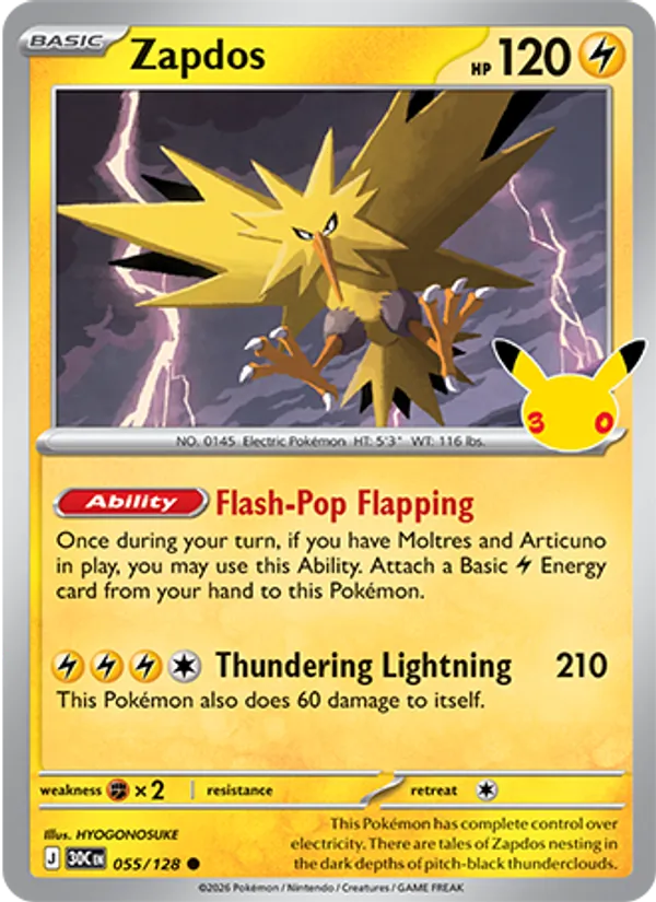 Zapdos (Basic Pokémon) (30C-055/128) (Common)
