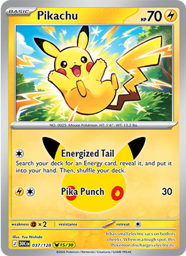Pikachu (Basic Pokémon) (30C-037/128) (Pikachu Rare)