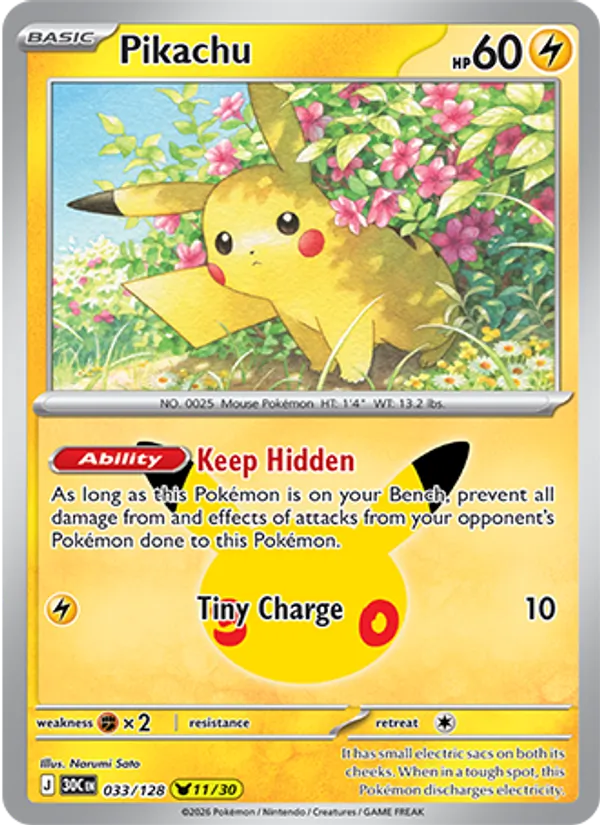 Pikachu (Basic Pokémon) (30C-033/128) (Pikachu Rare)